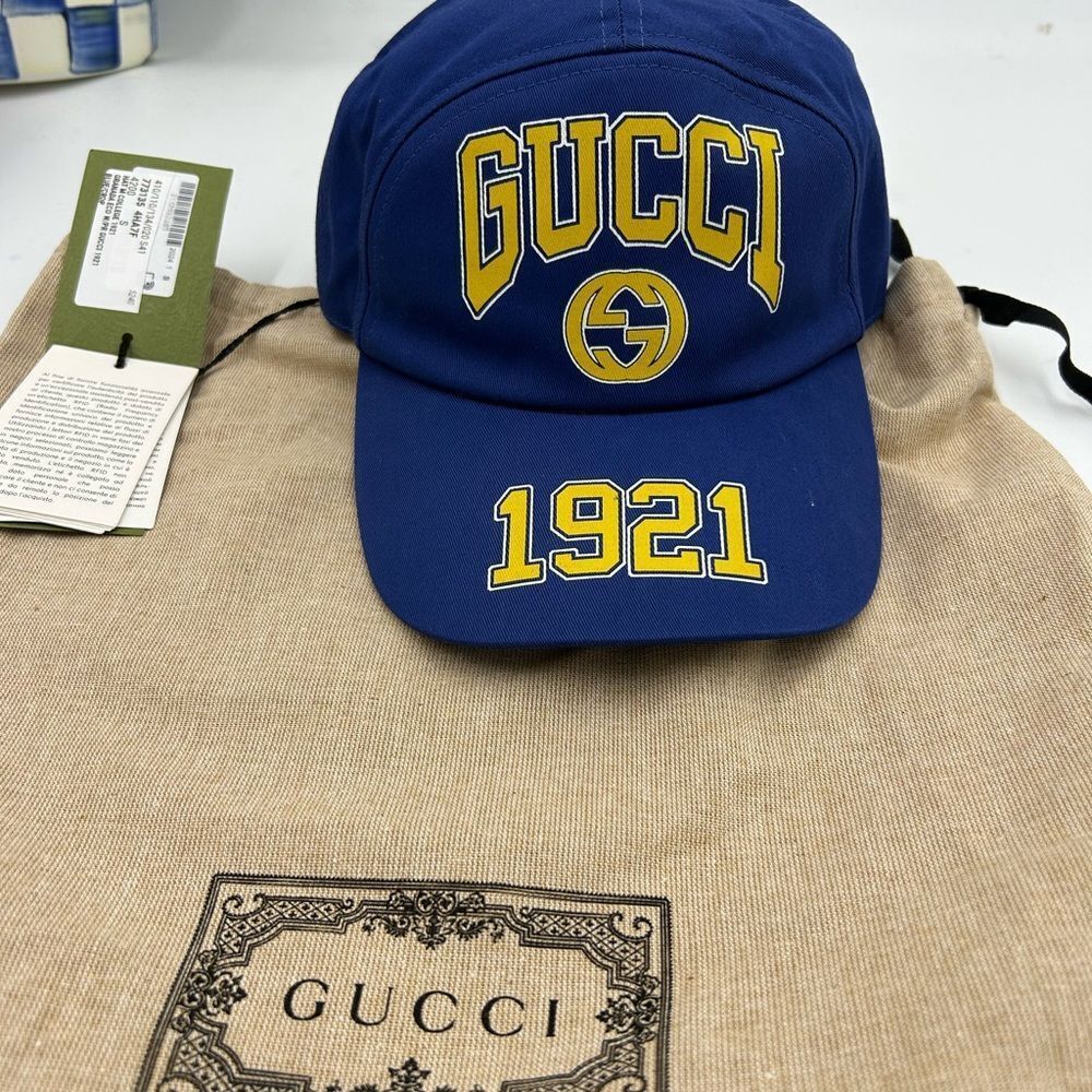 Women's Gucci GG blue/yellow baseball hat size small adjustable made in Italy - Picture 2 of 9
